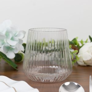 12-Pack Plastic Stemless Wine Glasses – 12oz Clear Ribbed Design, Reusable Shatterproof Cocktail Tumblers