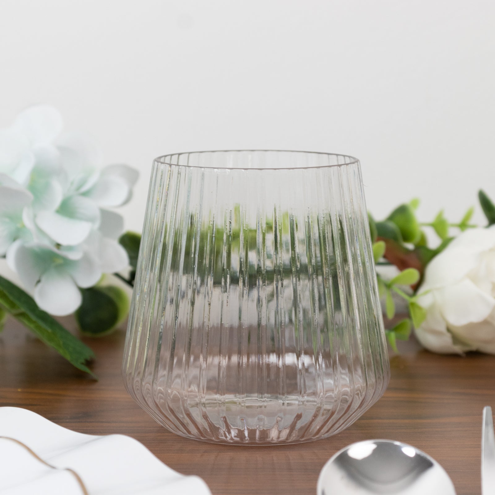 12-Pack Plastic Stemless Wine Glasses – 12oz Clear Ribbed Design, Reusable Shatterproof Cocktail Tumblers